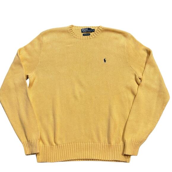 Vintage Polo Ralph Lauren Sweater Mens XL Yellow Crew Neck Knit Pima Cotton 90s - Picture 1 of 6
